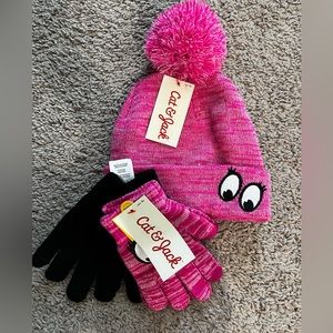 Cat And Jack Pink Beanie And Set Of 2 Gloves Size 3 Years